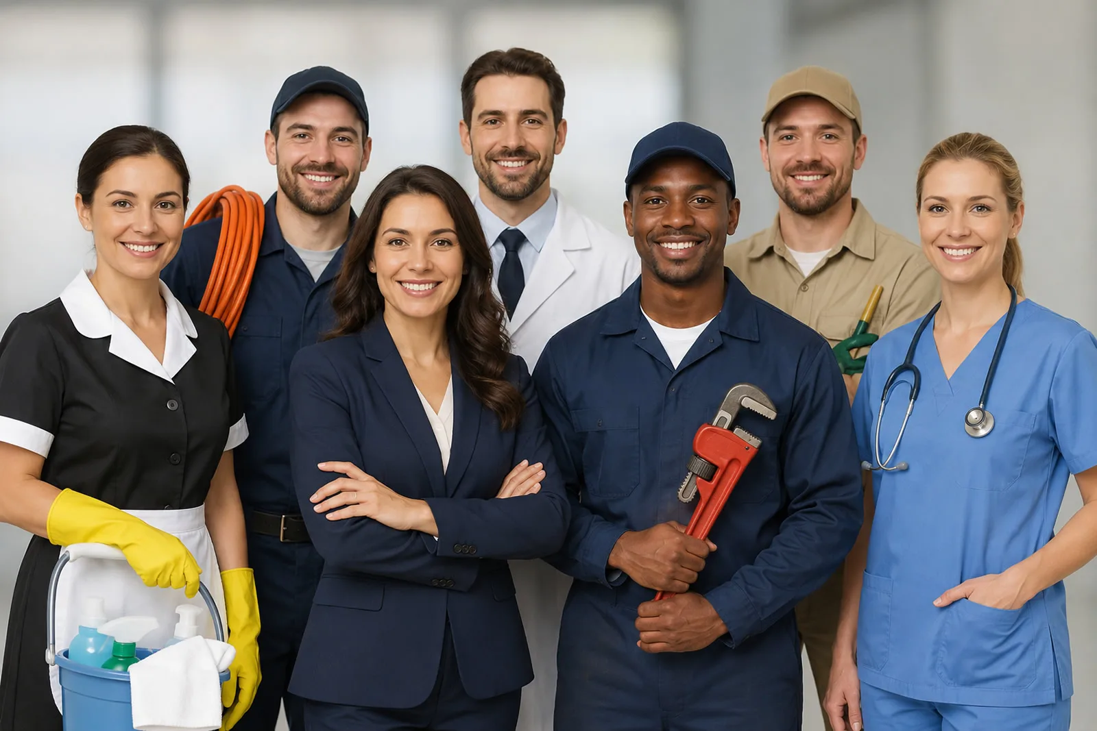 How It Works service professionals group getting to work