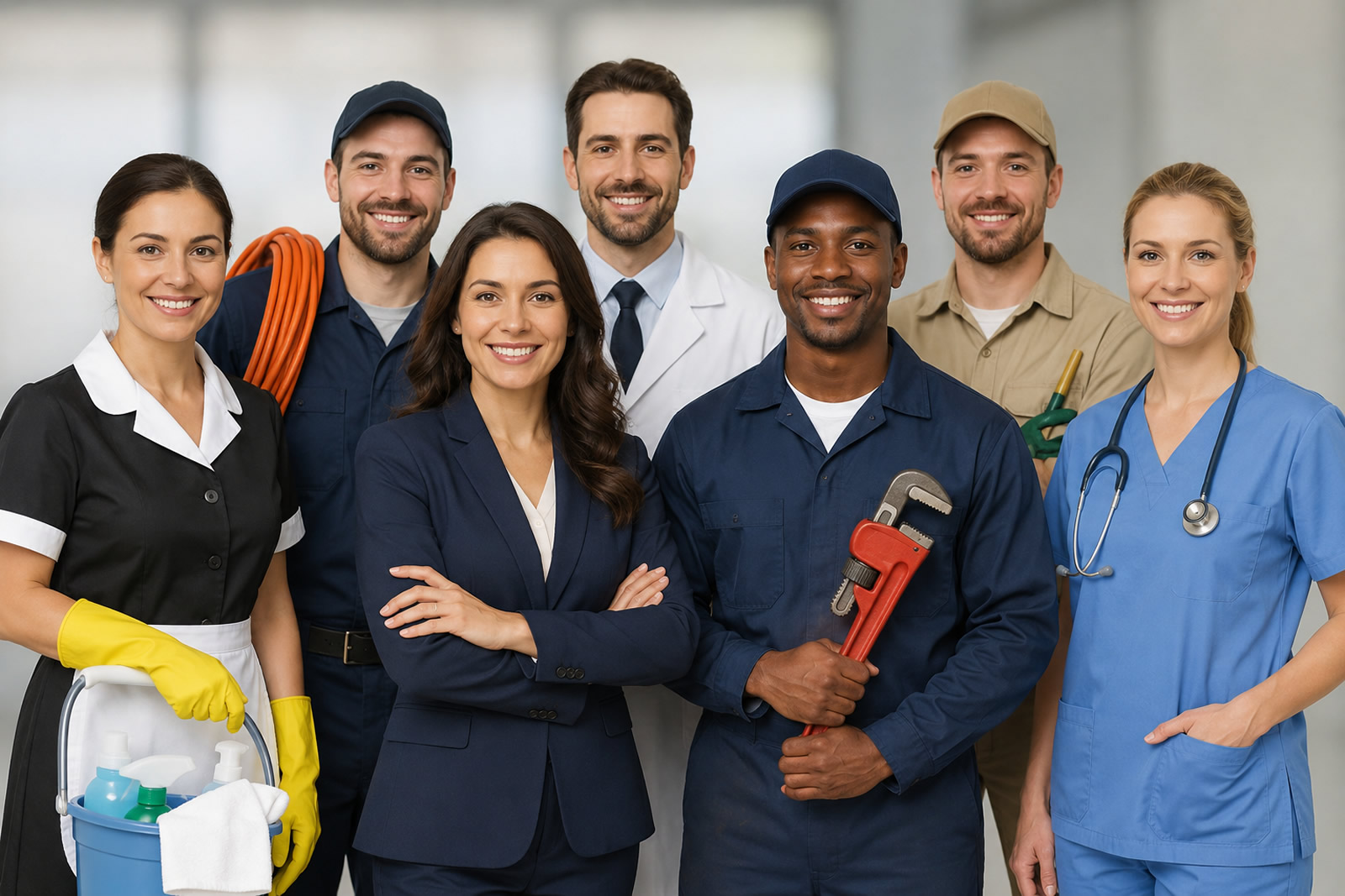 How It Works service professionals group getting to work